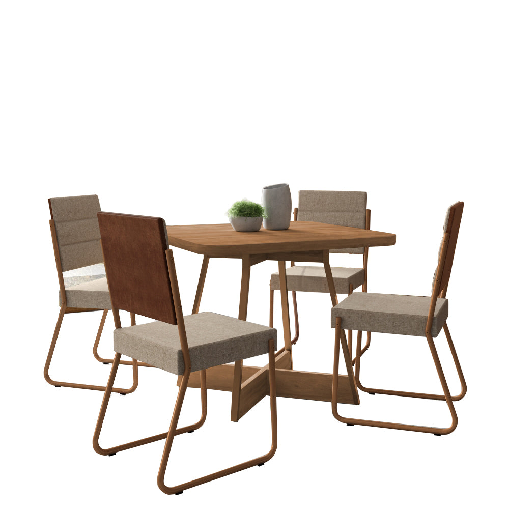 Conjunto Sala de Jantar 4 Cadeiras Charlotte Carraro Nogal Rosê
