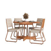 Conjunto Sala de Jantar 4 Cadeiras Charlotte Carraro Nogal Rosê