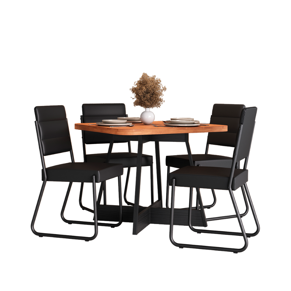 Conjunto Sala de Jantar 4 Cadeiras Charlotte Carraro Nogal Preto