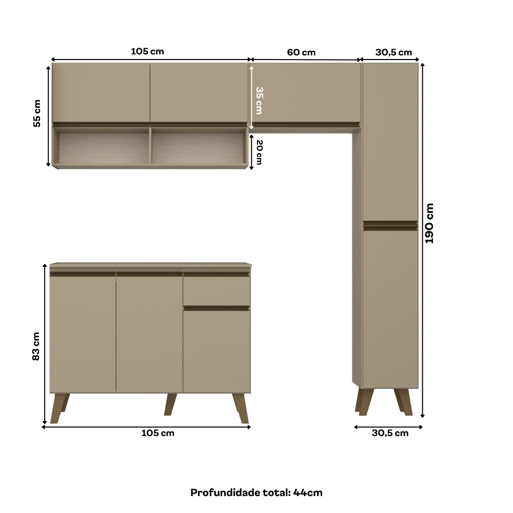 Armário de Cozinha Completa Atlanta Slim Amêndoa - imagem 4