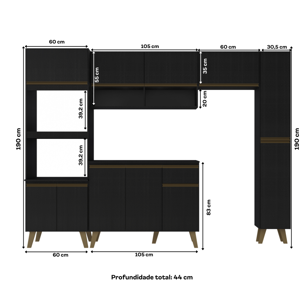 Armário de Cozinha Completa Atlanta Plus Preto Touch - imagem 4