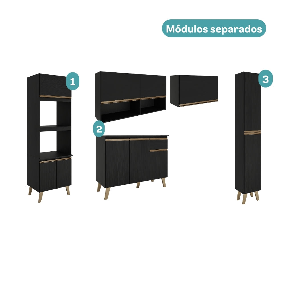 Armário de Cozinha Completa Atlanta Plus Preto Touch - imagem 5