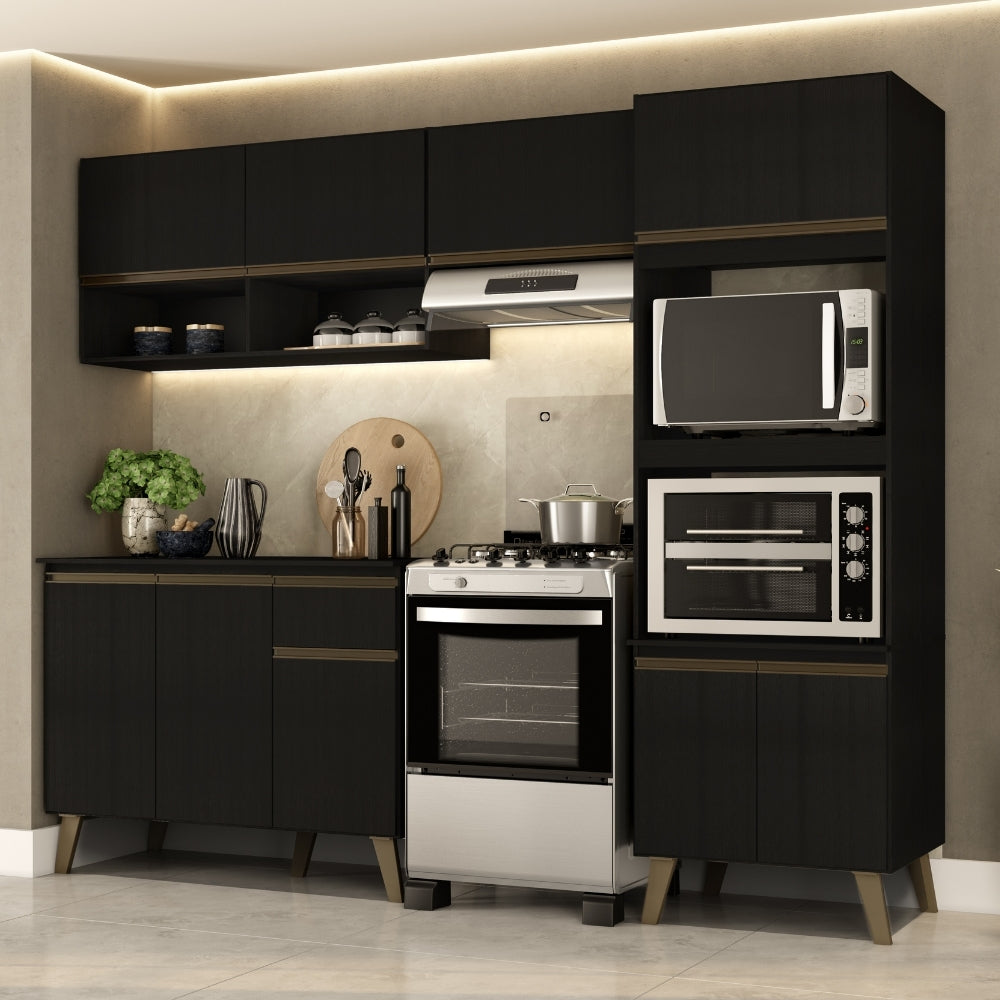 Armário de Cozinha Completa c Balcão Atlanta Essence Carraro Preto Touch - imagem 1