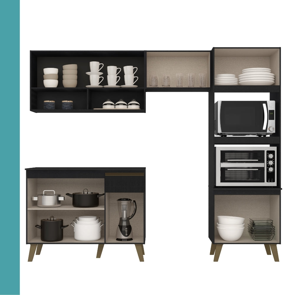 Armário de Cozinha Completa c Balcão Atlanta Essence Carraro Preto Touch - imagem 8