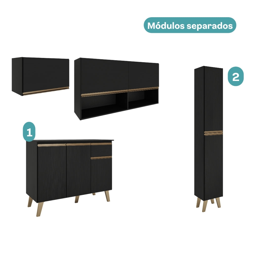 Armário de Cozinha Completa Atlanta Slim Preto Touch - imagem 5