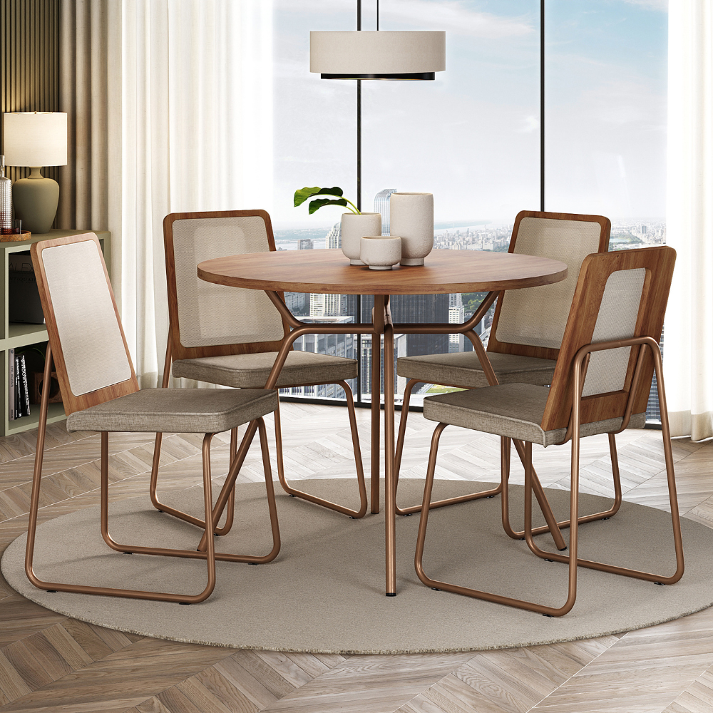Conjunto Sala de Jantar 4 Cadeiras Domani Rosê Carraro - imagem 1