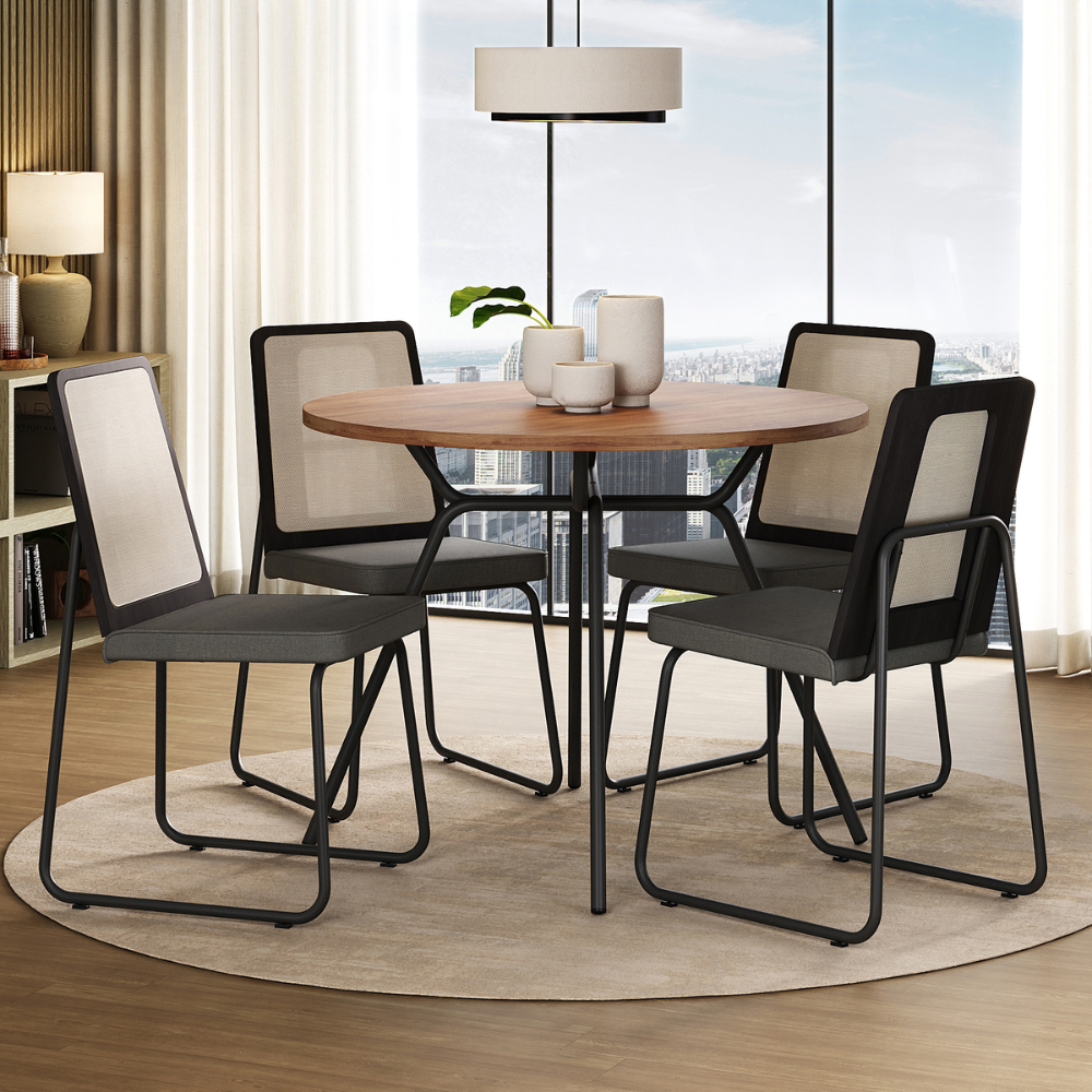 Conjunto Sala de Jantar 4 Cadeiras Domani Preto Carraro - imagem 1