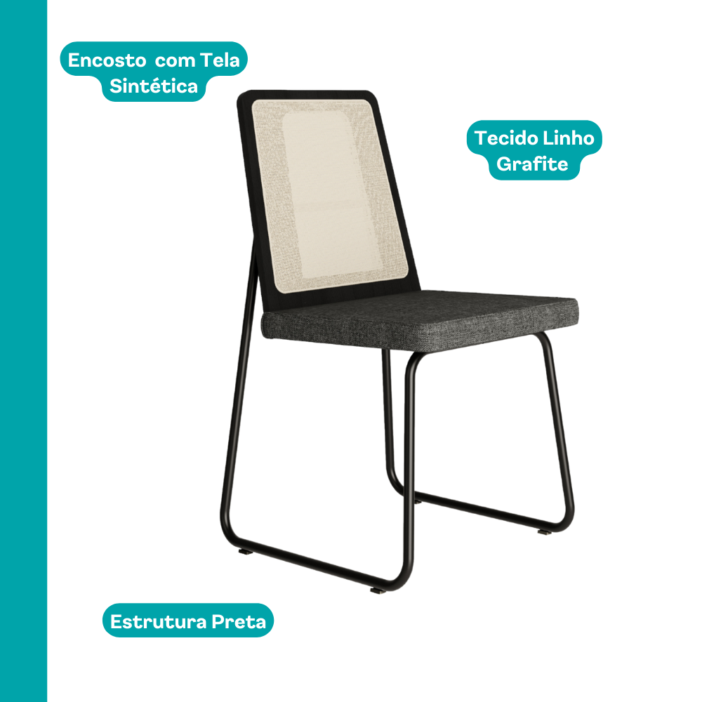 Conjunto Sala de Jantar 4 Cadeiras Domani Preto Carraro - imagem 6