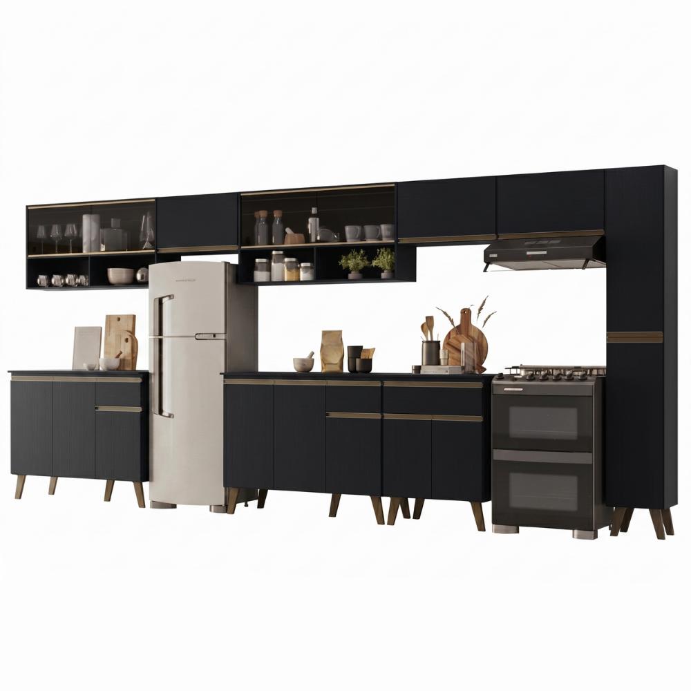 Armário de Cozinha Completa Atlanta Route com Vidro Carraro Preto Touch - imagem 2