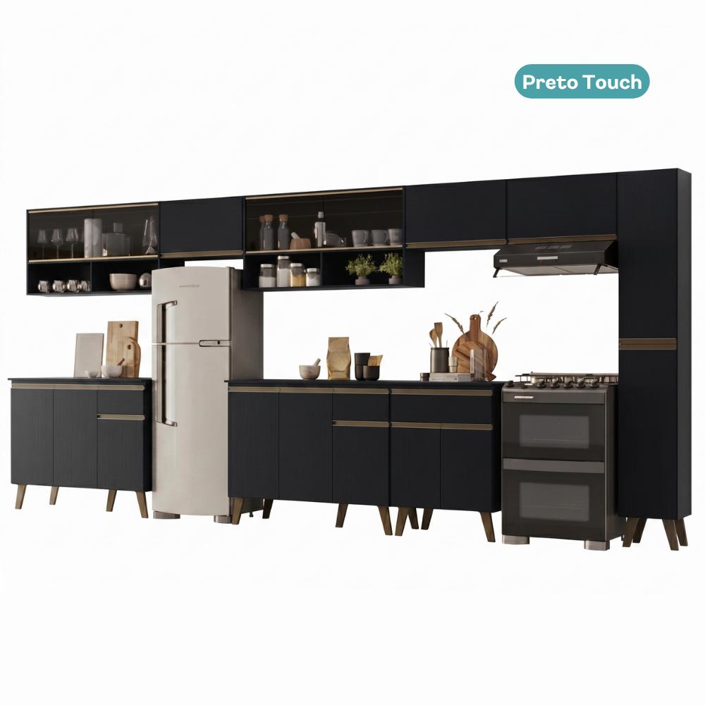 Armário de Cozinha Completa Atlanta Route com Vidro Carraro Preto Touch - imagem 3