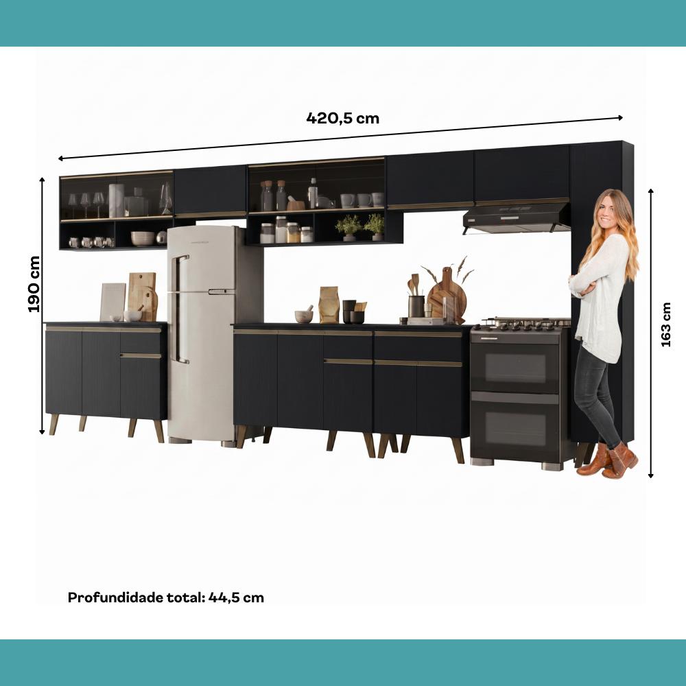 Armário de Cozinha Completa Atlanta Route com Vidro Carraro Preto Touch - imagem 7
