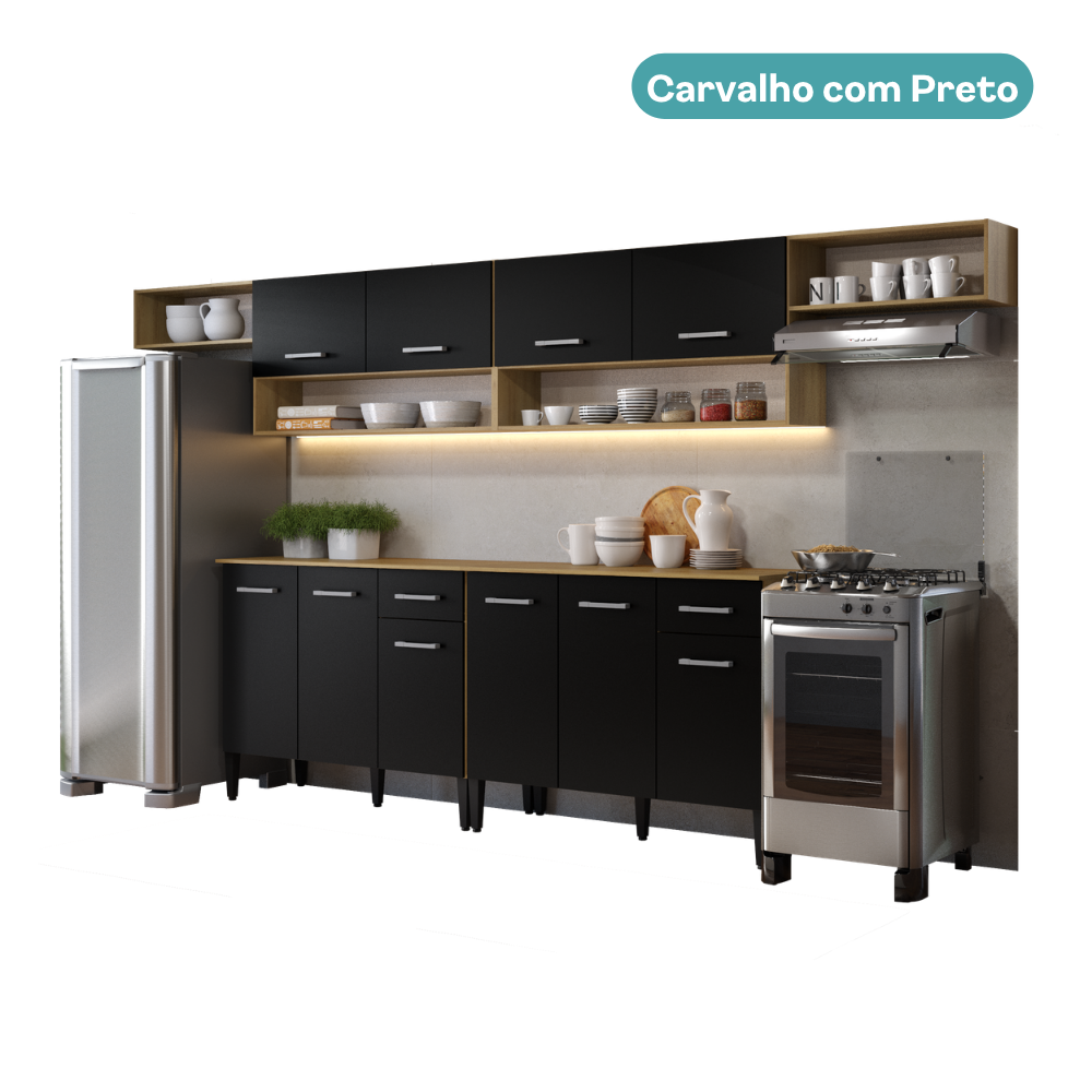 Armário de Cozinha Compacta Arizona Bold Carraro Carvalho com Preto - imagem 3