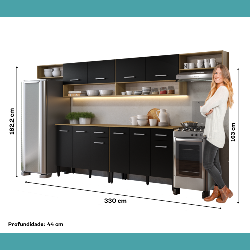 Armário de Cozinha Compacta Arizona Bold Carraro Carvalho com Preto - imagem 7