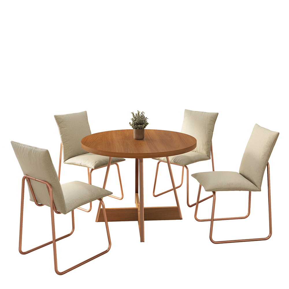 Conjunto Sala de Jantar 4 Cadeiras Avena Carraro Nogal Rosê - imagem 2