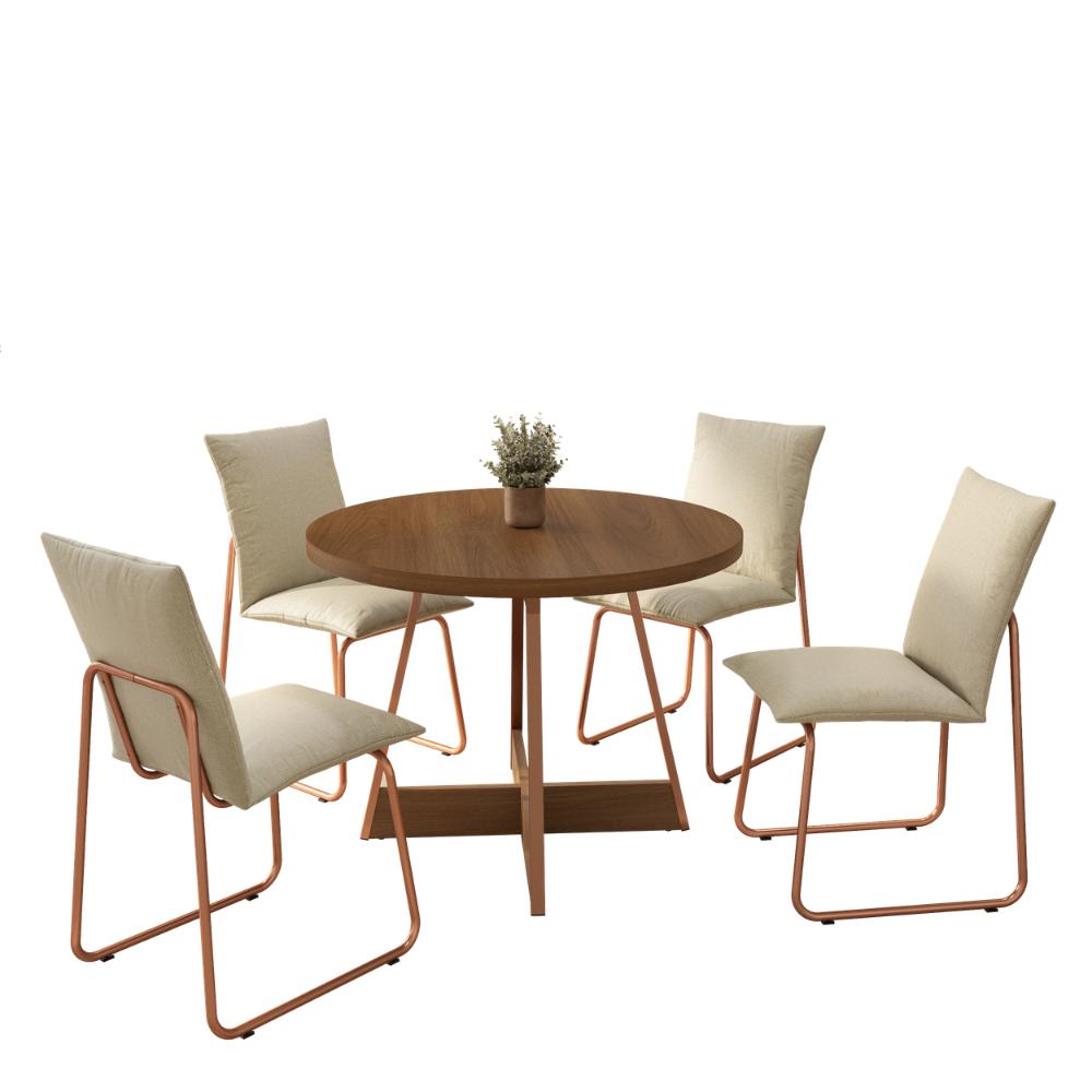 Conjunto Sala de Jantar 4 Cadeiras Avena Carraro Nogal Rosê - imagem 11