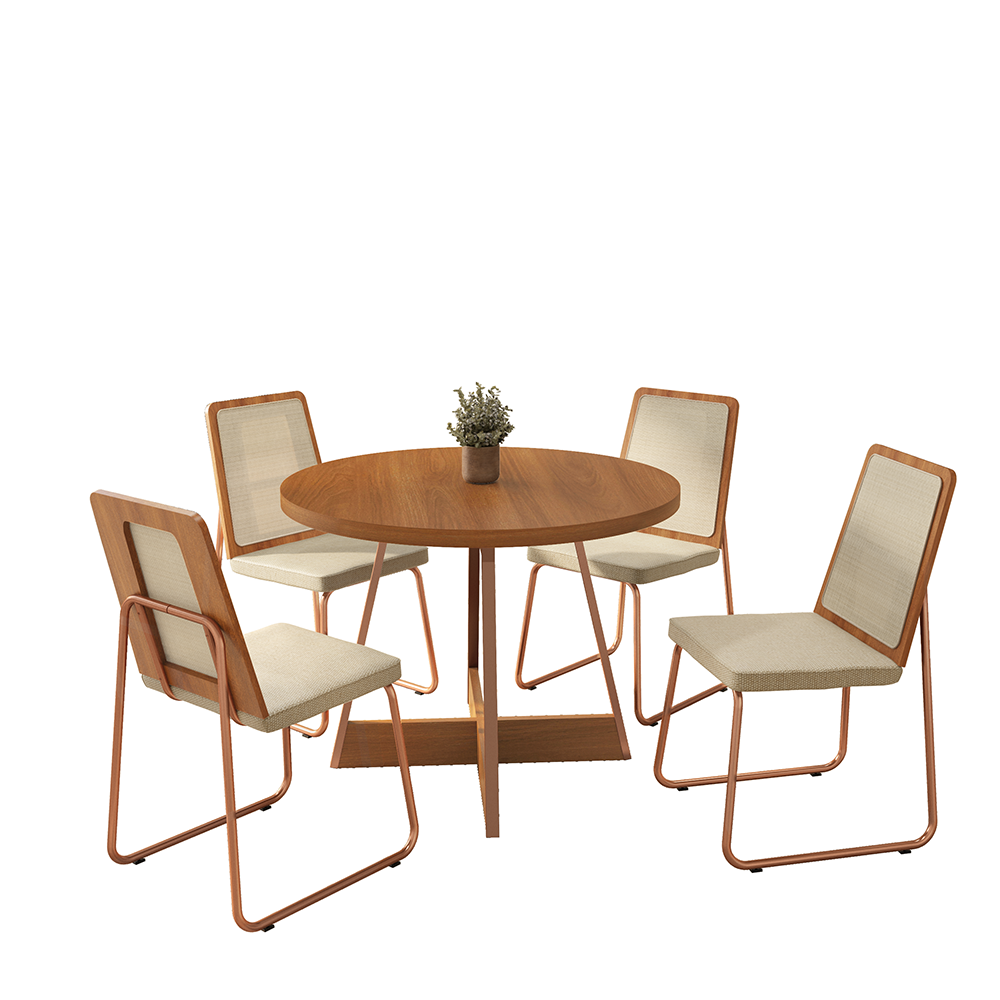 Conjunto Sala de Jantar 4 Cadeiras Marina Carraro Nogal Rosê - imagem 2