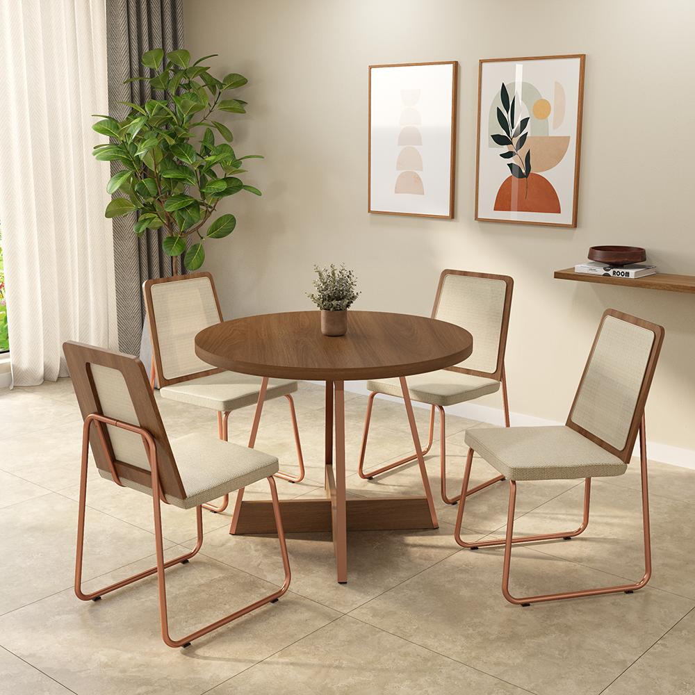 Conjunto Sala de Jantar 4 Cadeiras Marina Carraro Nogal Rosê - imagem 10
