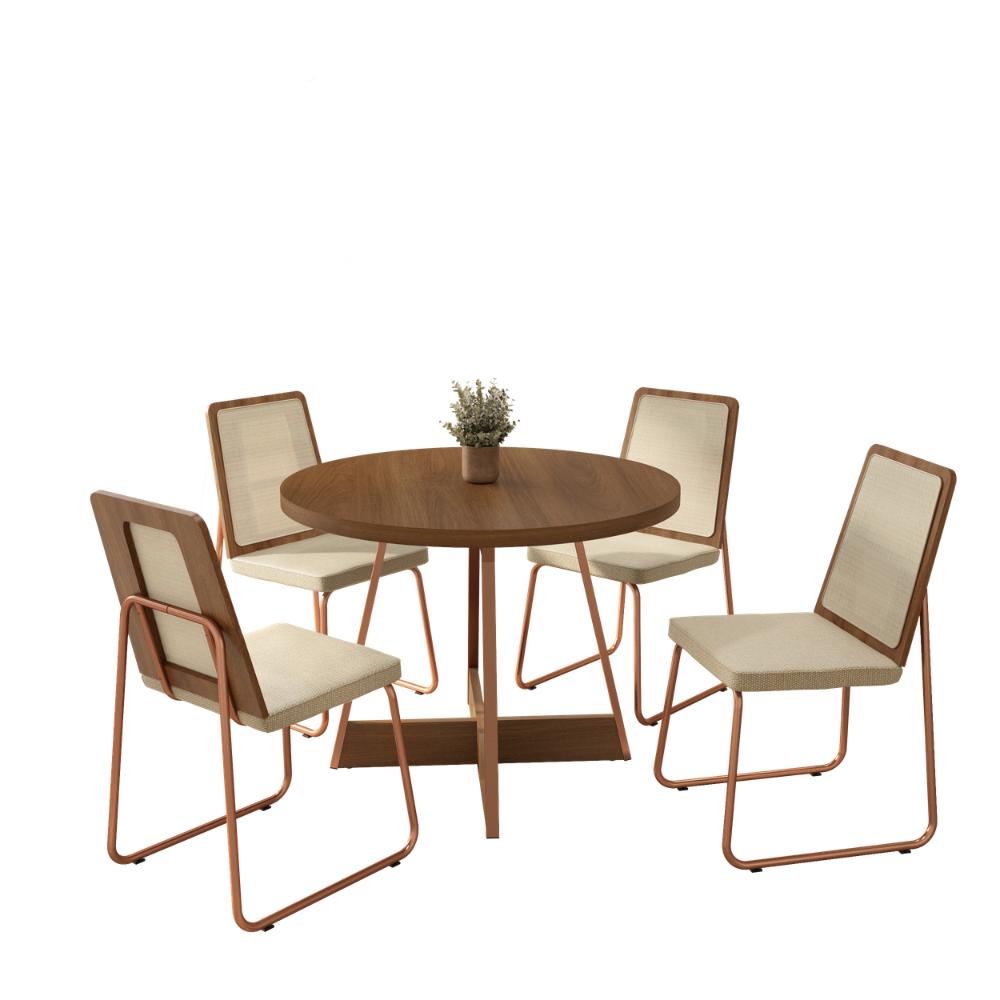 Conjunto Sala de Jantar 4 Cadeiras Marina Carraro Nogal Rosê - imagem 11