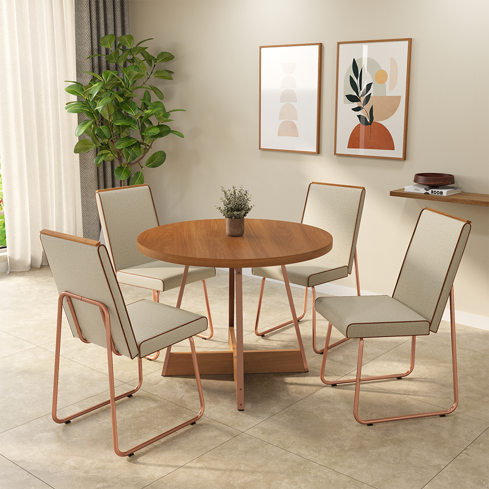 Conjunto Sala de Jantar 4 Cadeiras Rebeca Carraro Nogal Rosê - imagem 1
