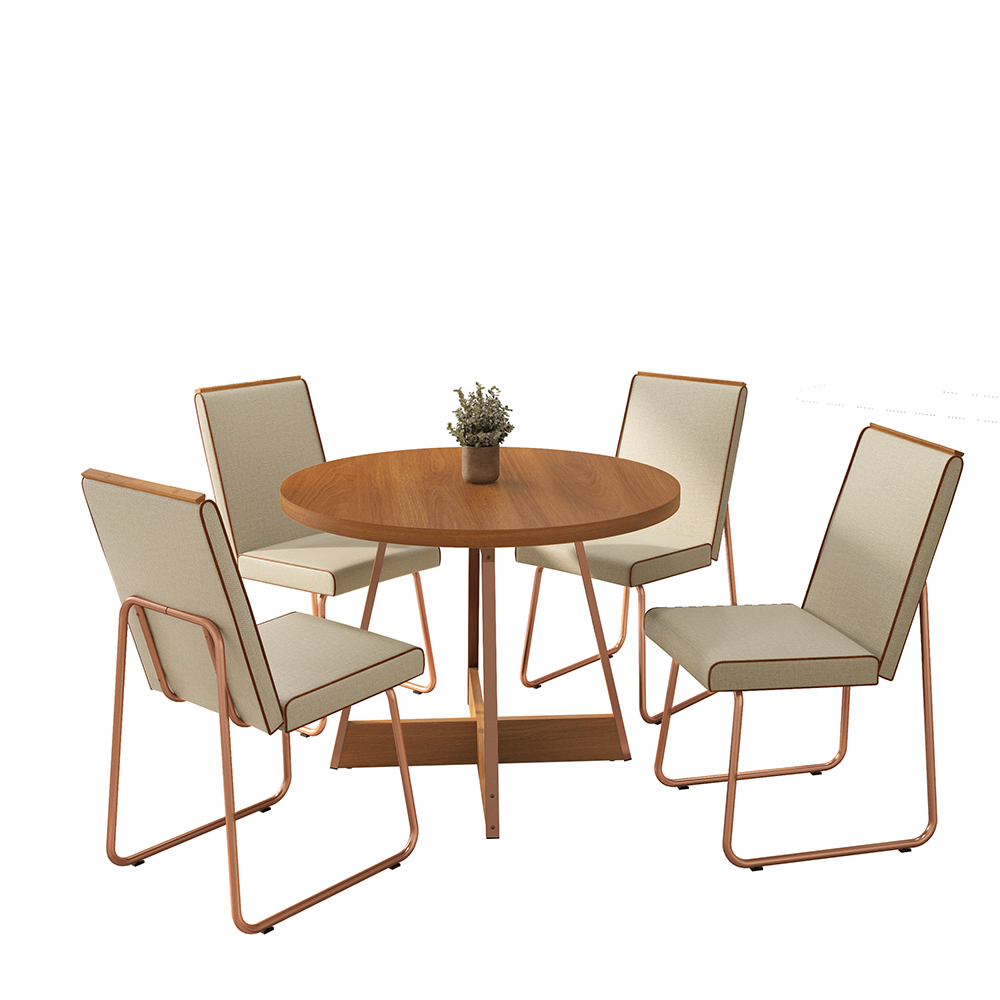 Conjunto Sala de Jantar 4 Cadeiras Rebeca Carraro Nogal Rosê - imagem 2