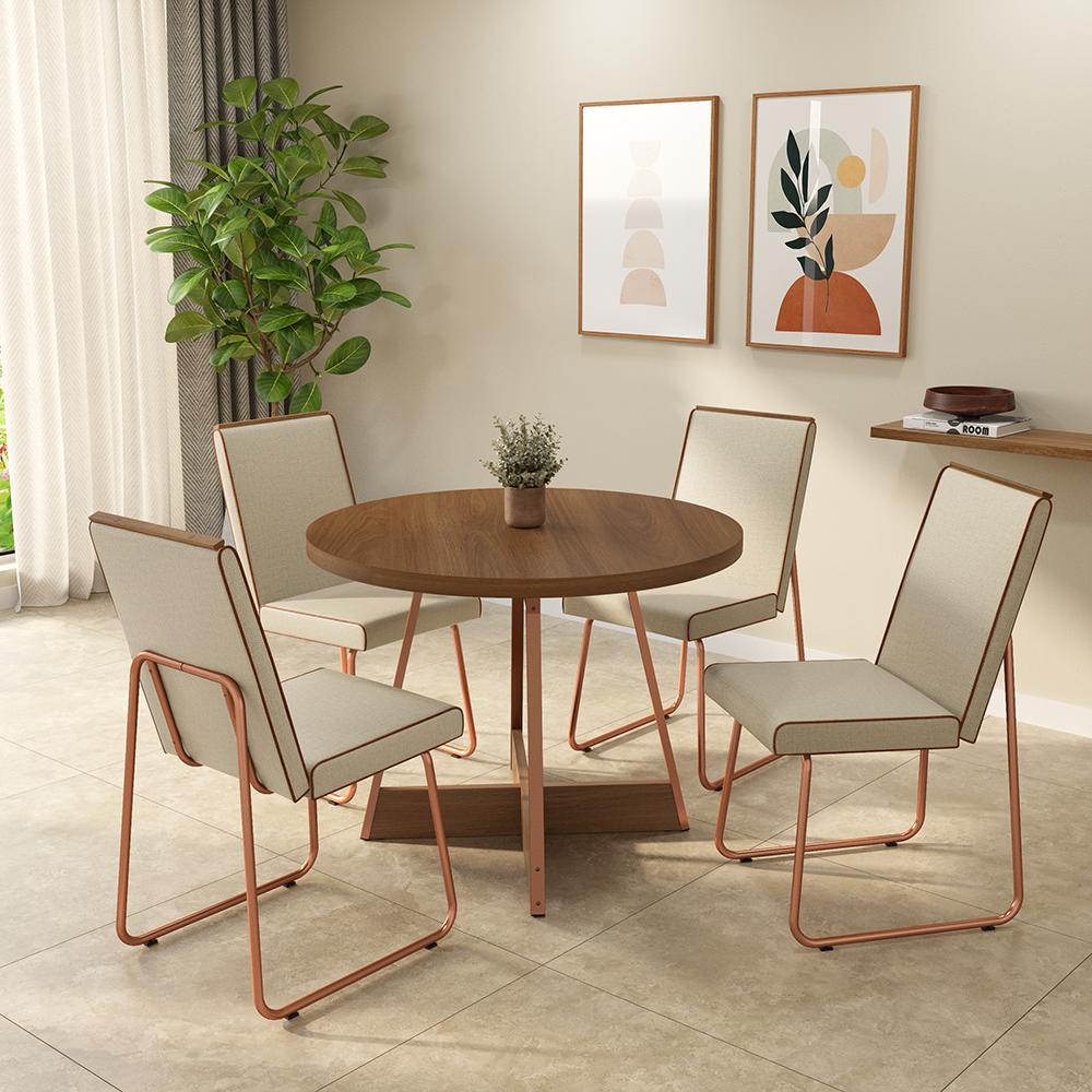 Conjunto Sala de Jantar 4 Cadeiras Rebeca Carraro Nogal Rosê - imagem 10