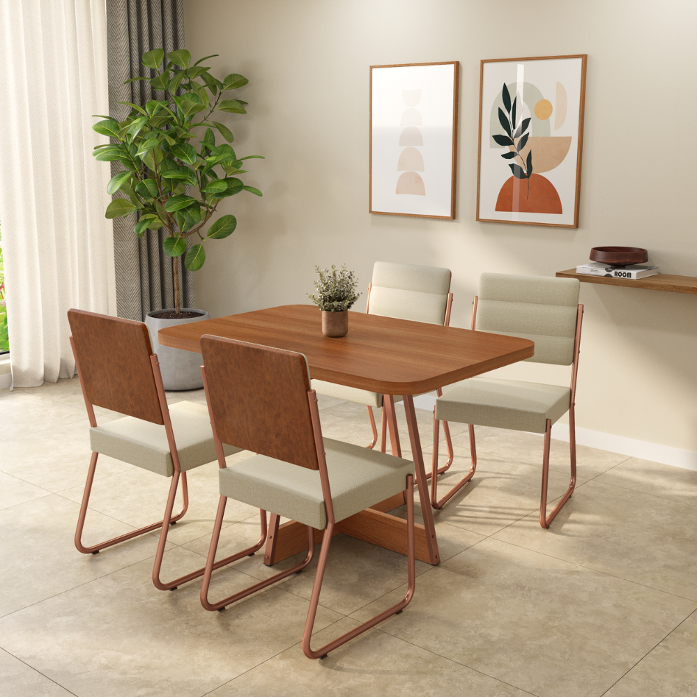 Conjunto Sala de Jantar 4 Cadeiras Madu Carraro Nogal Rosê - imagem 1