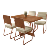Conjunto Sala de Jantar 4 Cadeiras Madu Carraro Nogal Rosê - imagem 2