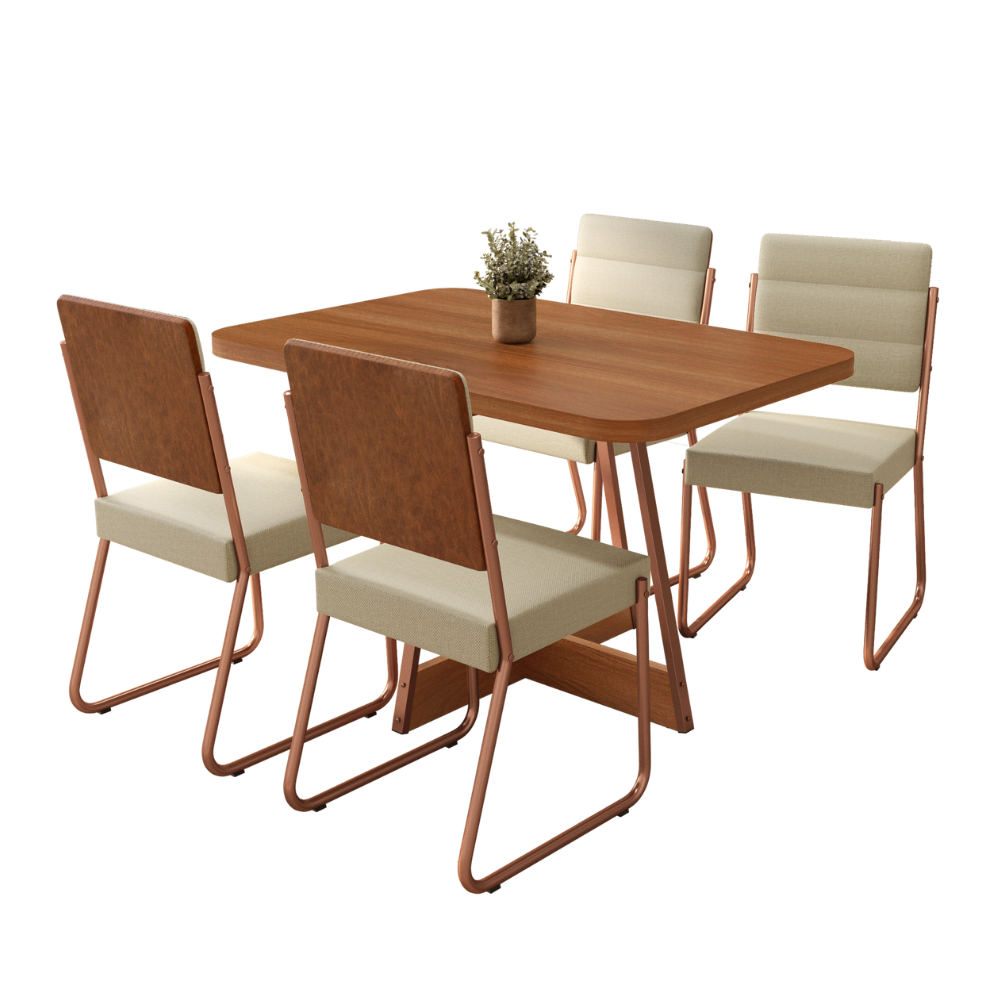 Conjunto Sala de Jantar 4 Cadeiras Madu Carraro Nogal Rosê - imagem 2