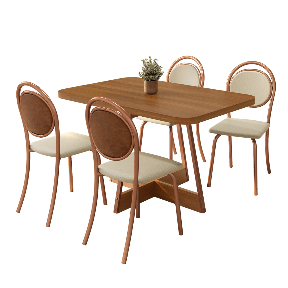 Conjunto Sala de Jantar 4 Cadeiras Mafe Carraro Nogal Rosê - imagem 2