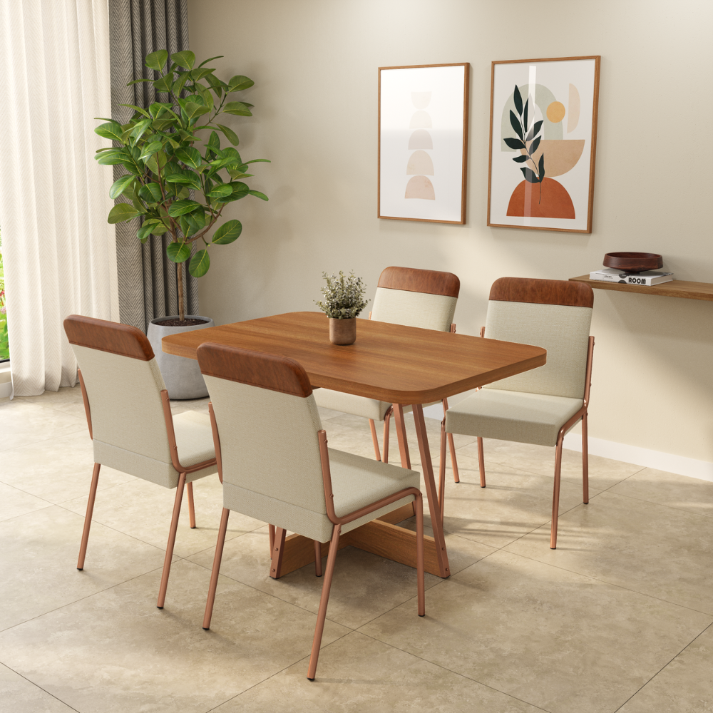 Conjunto Sala de Jantar 4 Cadeiras Malu Carraro Nogal Rosê - imagem 1