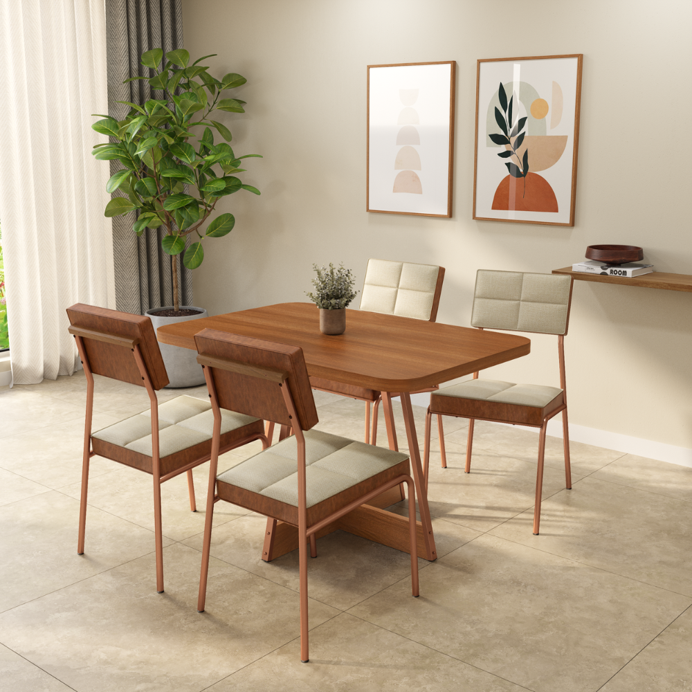 Conjunto Sala de Jantar 4 Cadeiras Bia Carraro Nogal Rosê - imagem 1