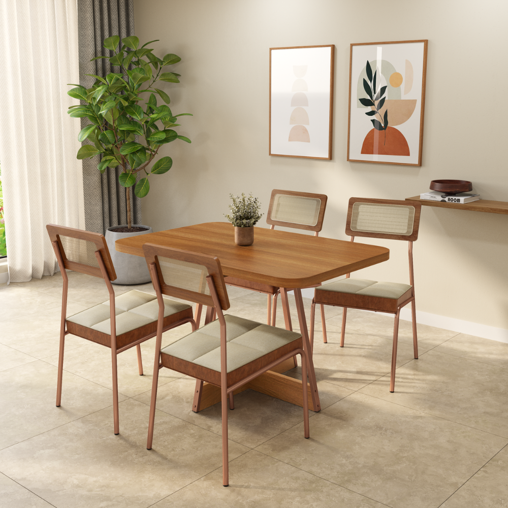 Conjunto Sala de Jantar 4 Cadeiras Biamar Carraro Nogal Rosê - imagem 1