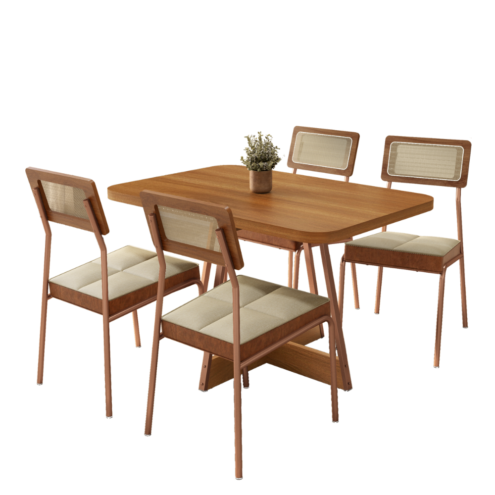 Conjunto Sala de Jantar 4 Cadeiras Biamar Carraro Nogal Rosê - imagem 2