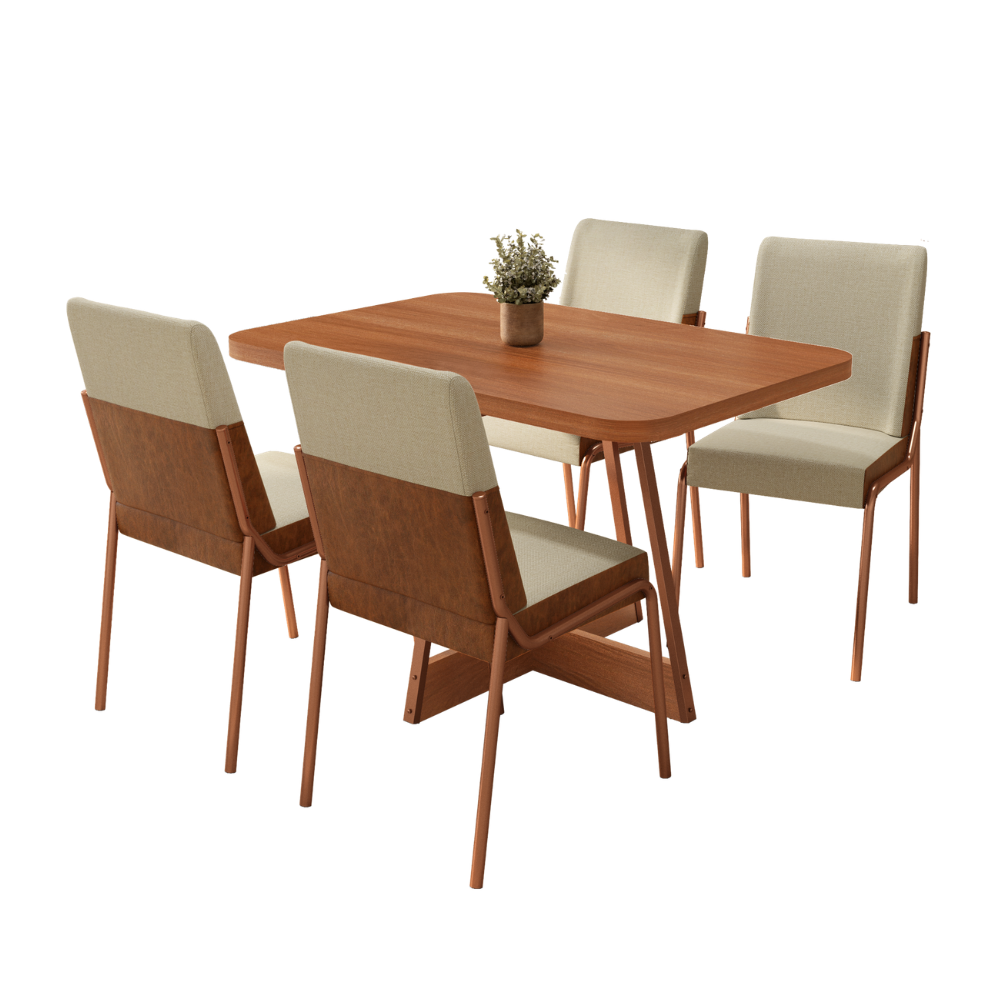 Conjunto Sala de Jantar 4 Cadeiras Bruma Carraro Nogal Rosê - imagem 2