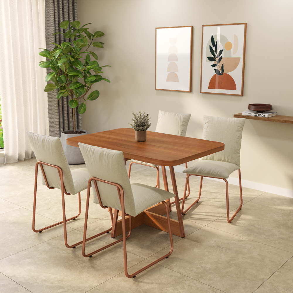 Conjunto Sala de Jantar 4 Cadeiras Atila Carraro Nogal Rosê - imagem 1