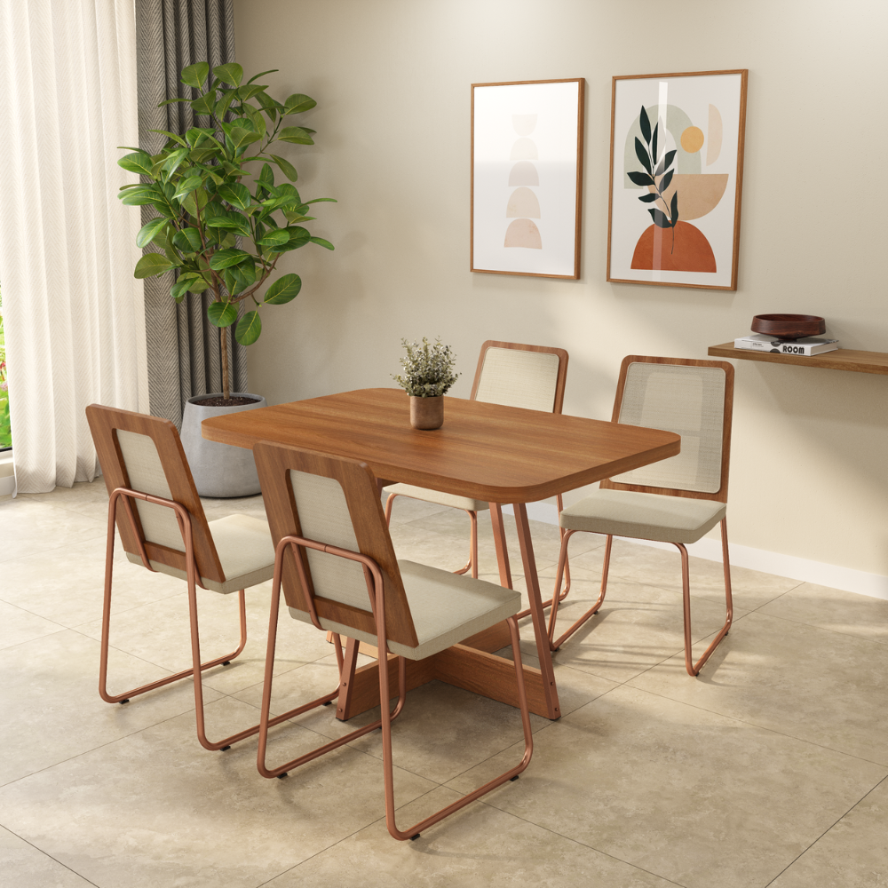 Conjunto Sala de Jantar 4 Cadeiras Filo Carraro Nogal Rosê - imagem 1