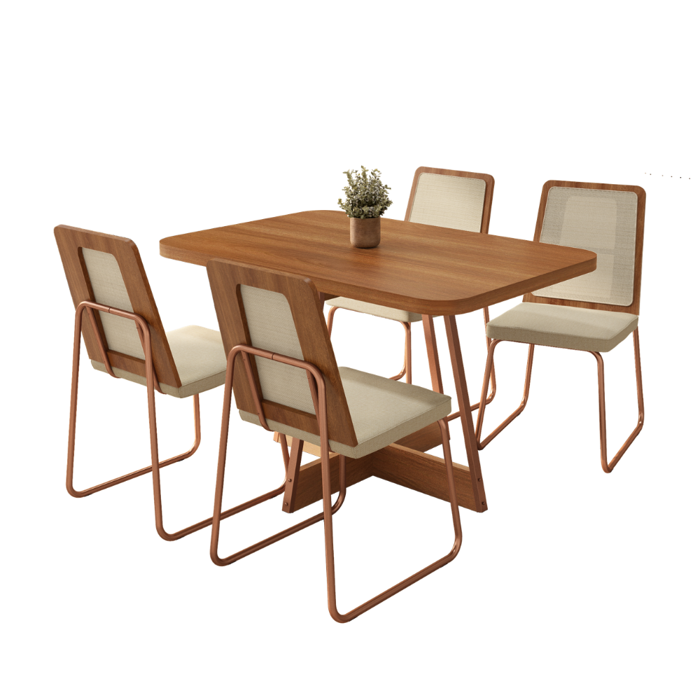 Conjunto Sala de Jantar 4 Cadeiras Filo Carraro Nogal Rosê - imagem 2