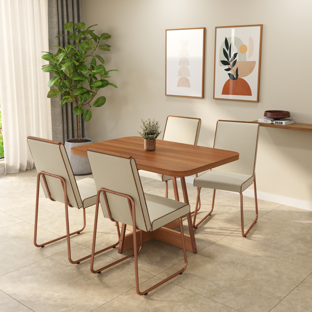 Conjunto Sala de Jantar 4 Cadeiras Tiana Carraro Nogal Rosê - imagem 1