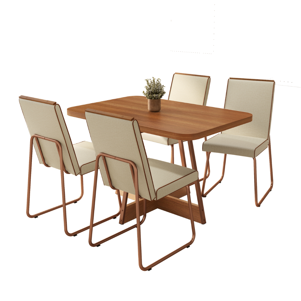 Conjunto Sala de Jantar 4 Cadeiras Tiana Carraro Nogal Rosê - imagem 2