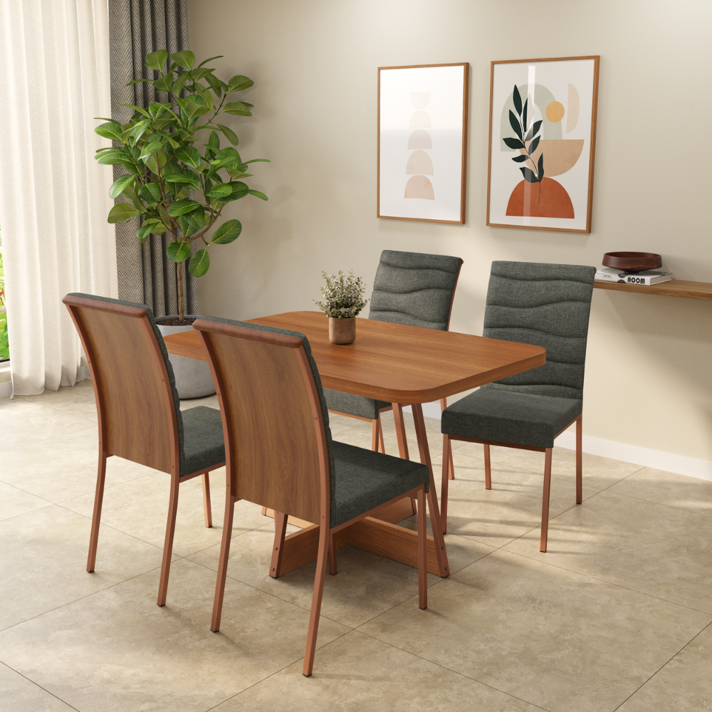 Conjunto Sala de Jantar 4 Cadeiras Ariel Carraro Nogal Rosê - imagem 1