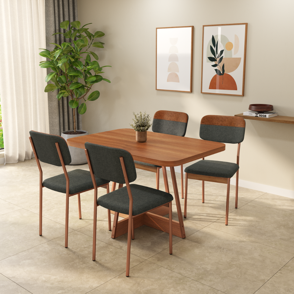 Conjunto Sala de Jantar 4 Cadeiras Moana Carraro Nogal Rosê - imagem 1
