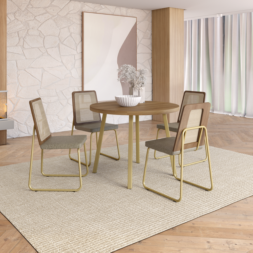 Conjunto Sala de Jantar 4 Cadeiras Varese Carraro Carvalho Dourado - imagem 1