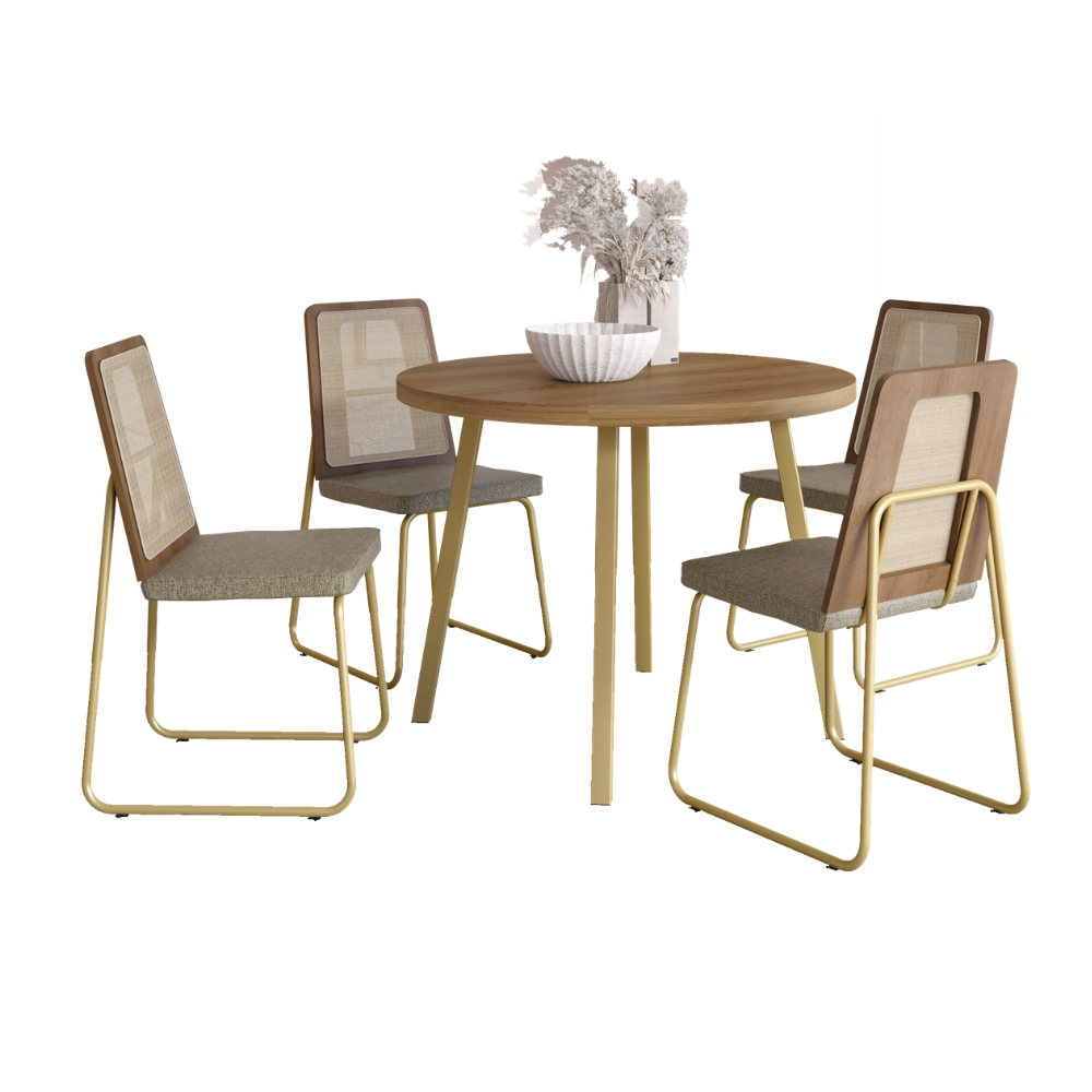 Conjunto Sala de Jantar 4 Cadeiras Varese Carraro Carvalho Dourado - imagem 2