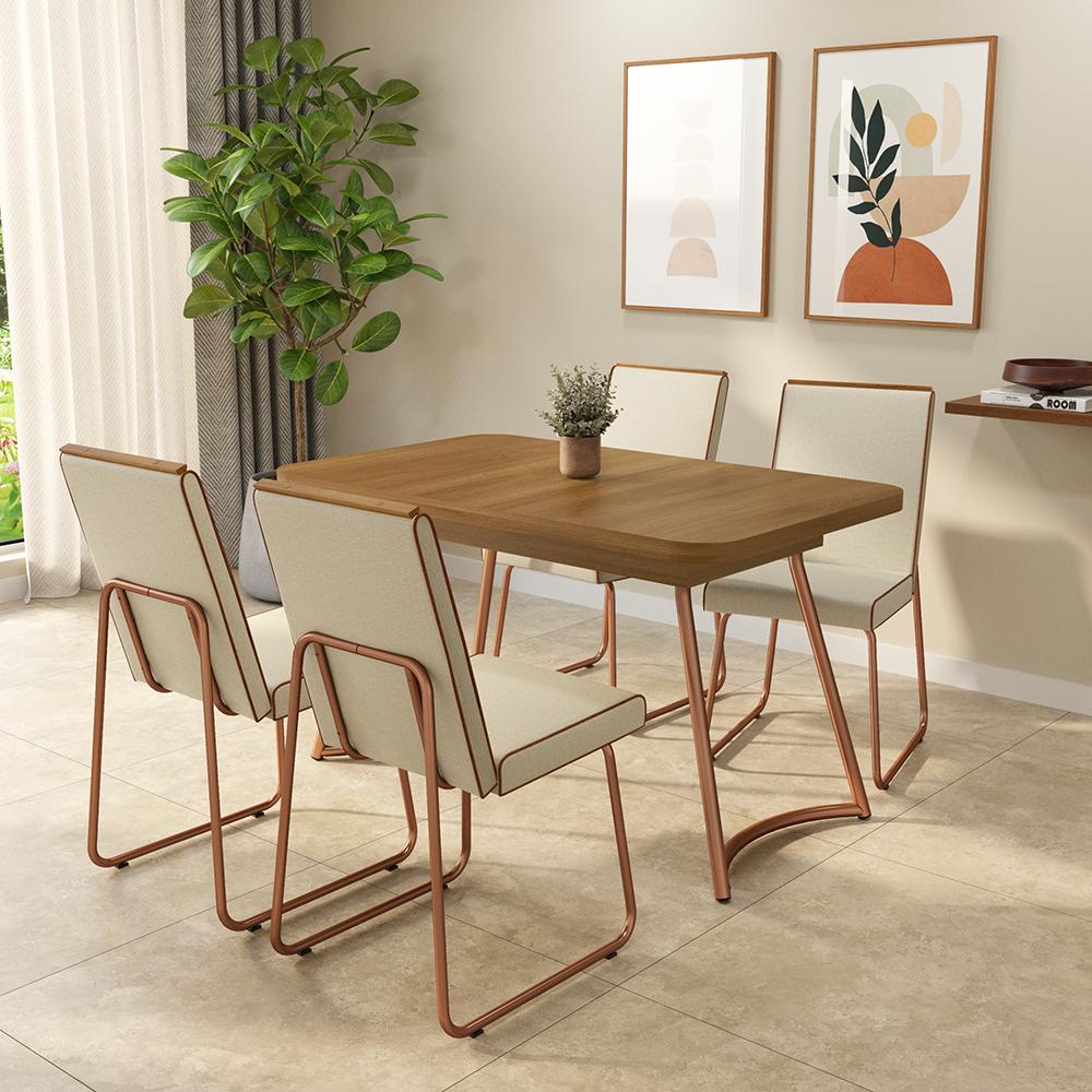 Conjunto Sala de Jantar 4 Cadeiras Peonia Carraro Nogal Rosê - imagem 1