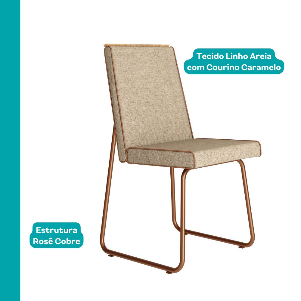 Conjunto Sala de Jantar 4 Cadeiras Peonia Carraro Nogal Rosê - imagem 6