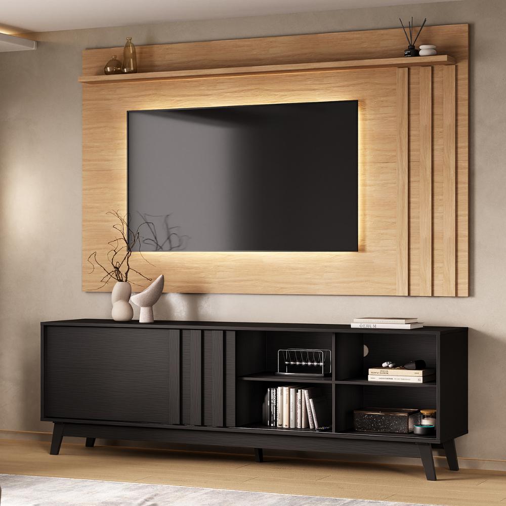 Conjunto Rack Preto Touch e Painel Parede Cedro Ventura Carraro - imagem 1