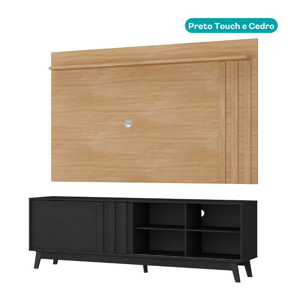 Conjunto Rack Preto Touch e Painel Parede Cedro Ventura Carraro - imagem 3