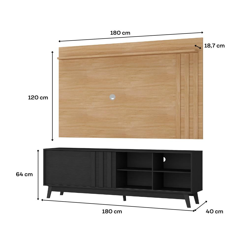 Conjunto Rack Preto Touch e Painel Parede Cedro Ventura Carraro - imagem 4