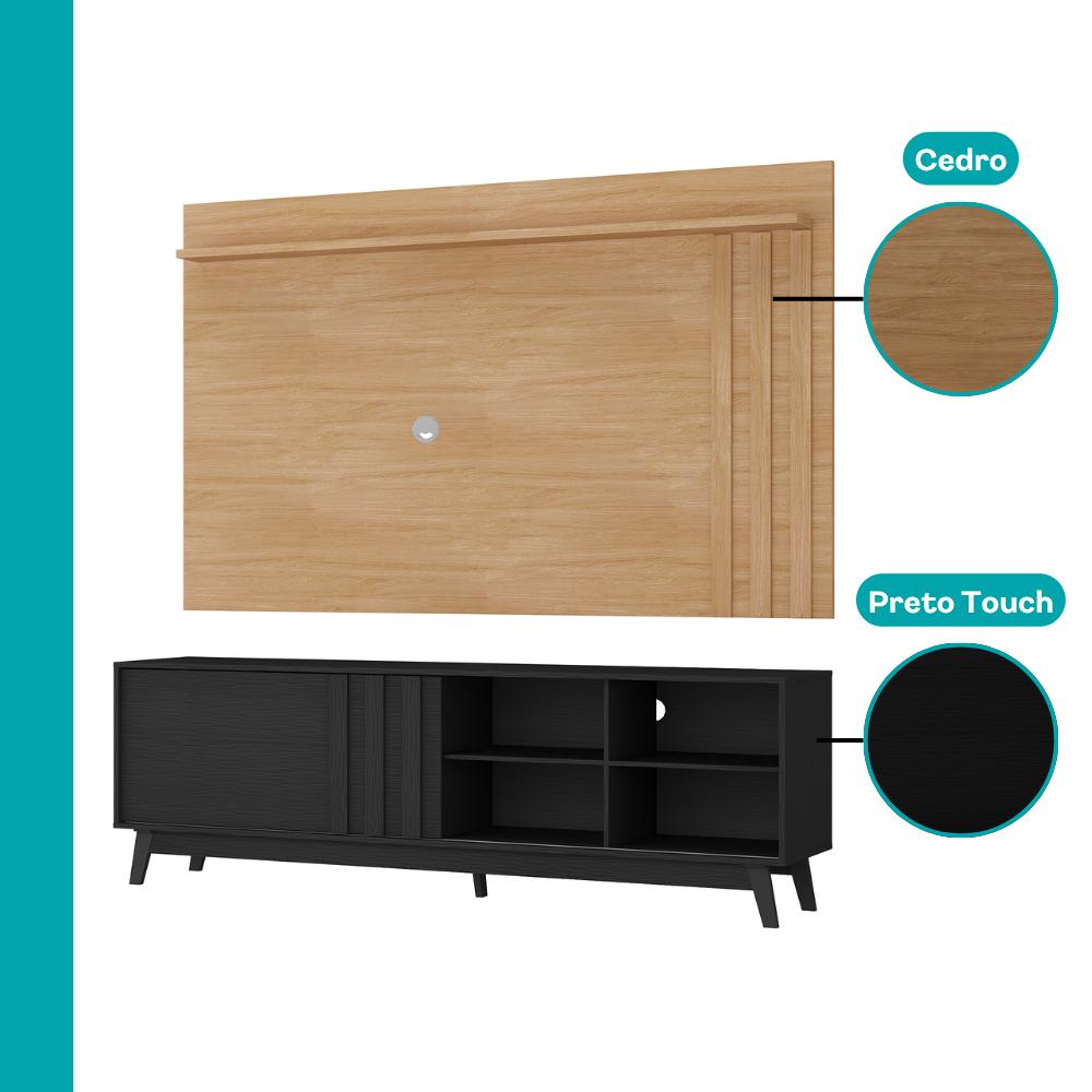 Conjunto Rack Preto Touch e Painel Parede Cedro Ventura Carraro - imagem 6