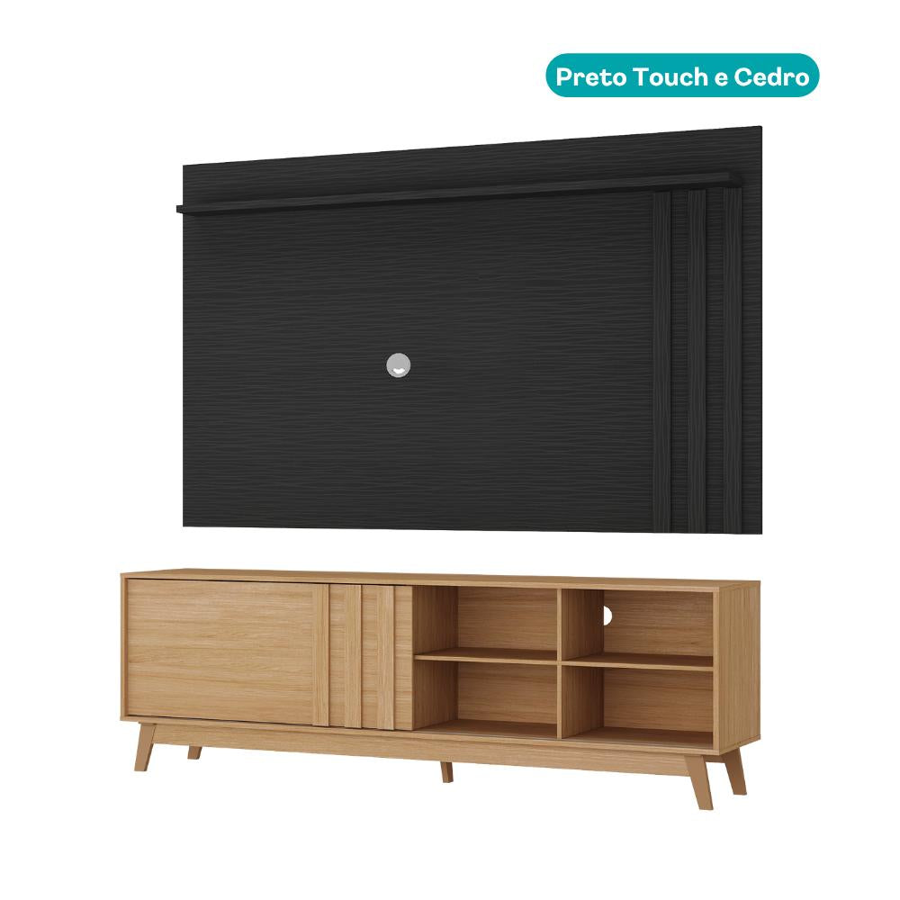 Conjunto Rack Cedro e Painel Parede Preto Touch Ventura Carraro - imagem 3